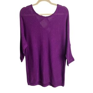Chicos Size 2 Large Purple Knit Sweater Metalic 3/4 Sleeves Cut Out Back